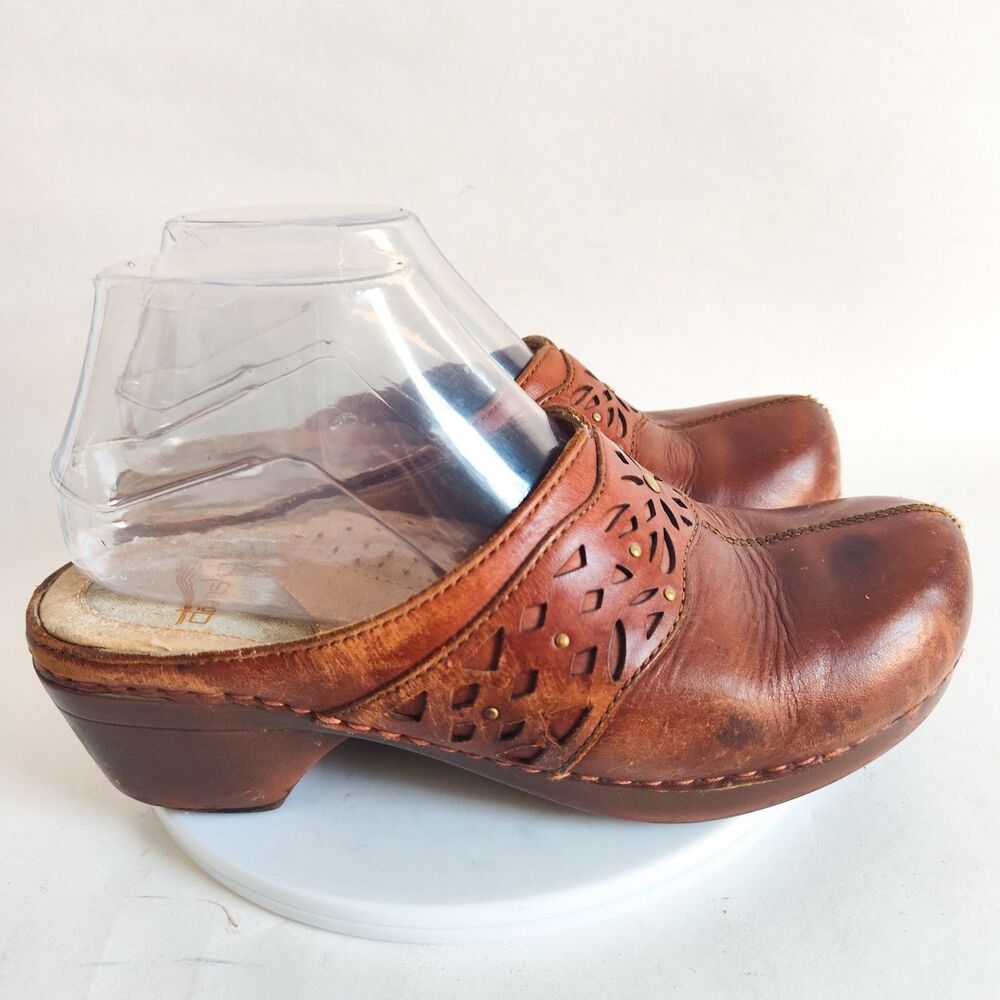 Dansko Brown Leather Clogs with Cutout Detail